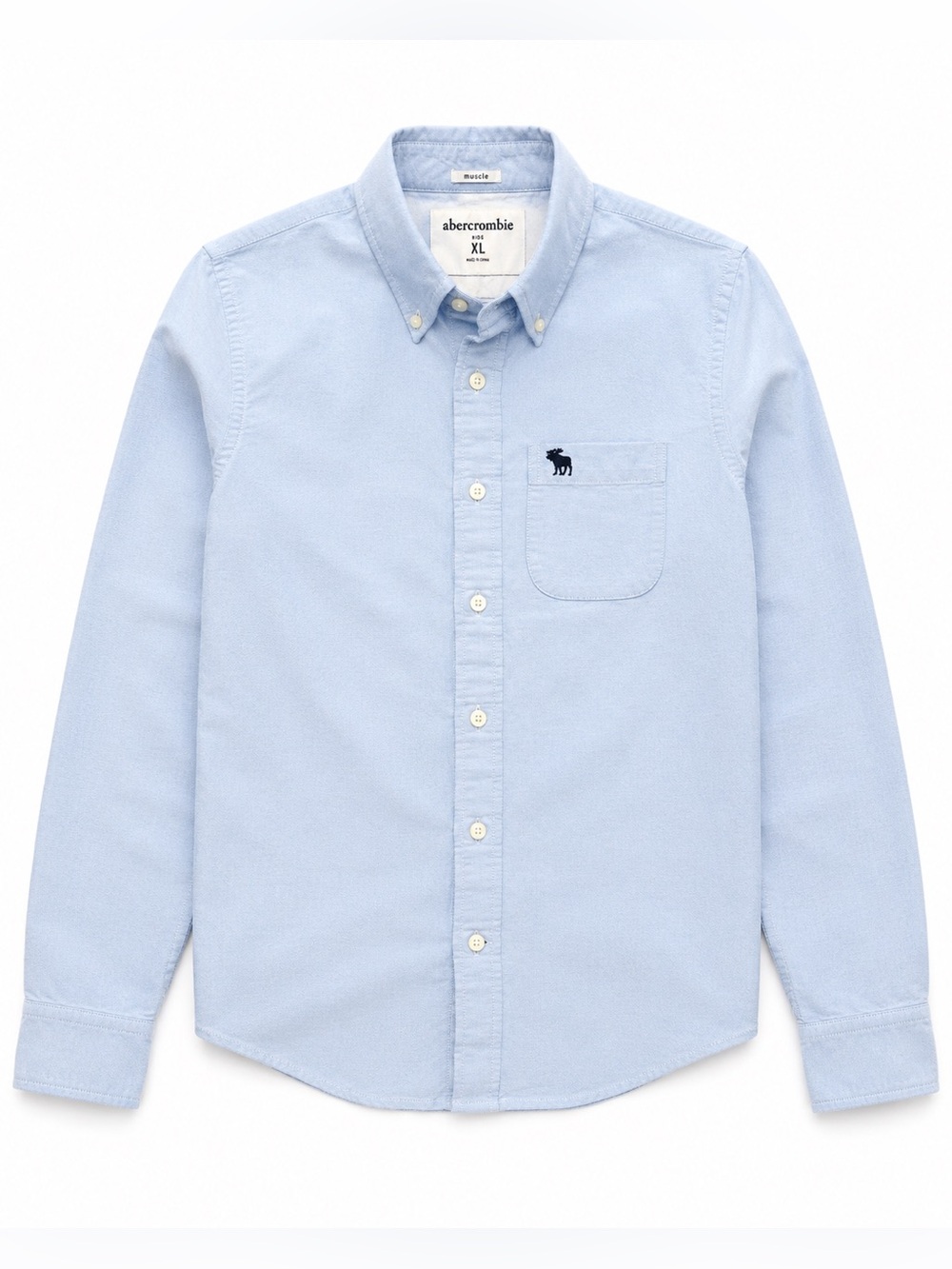 Abercrombie Kids XL Light Blue Oxford Button Down Shirt Muscle Fit Cotton
